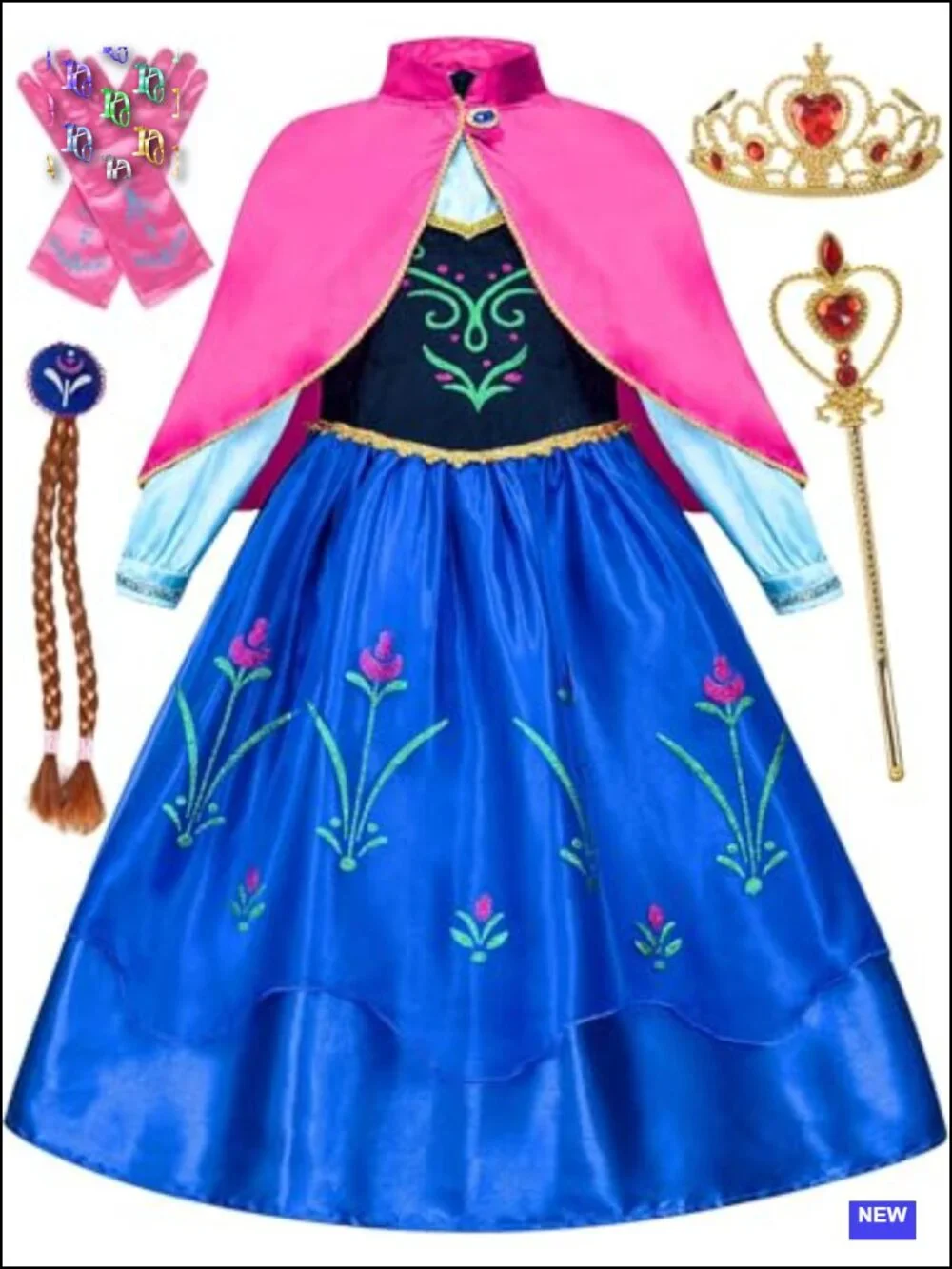 Girls Princess Dress Up Costume Cosplay with Cape Crown Wand